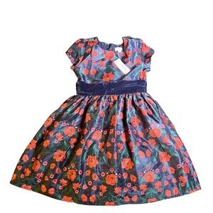 Gymboree Navy Rose Print Dress with Velvet waistband.  Tag Size 6 and NWT